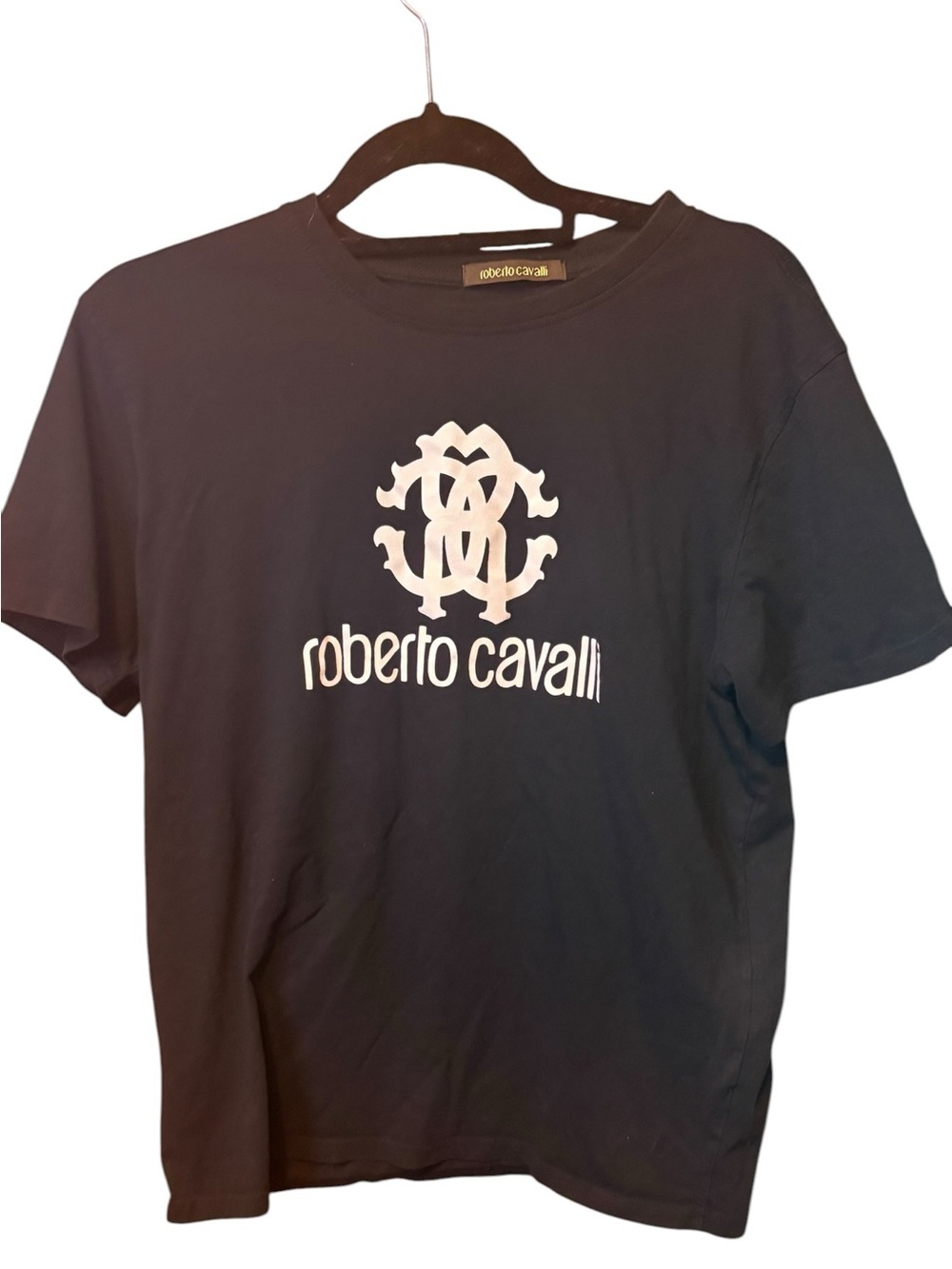 Roberto Cavalli Logo T-Shirt Black Monogram Graphic Tee Size Large Designer